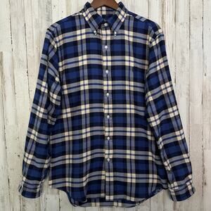 Ralph Lauren Custom Fit Performance Flannel Shirt Large Blue Tartan Plaid Preppy
